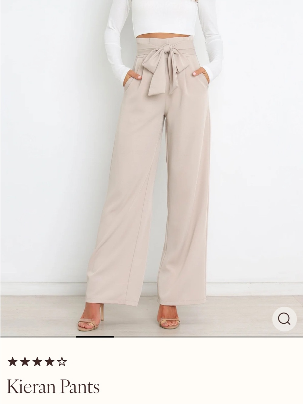 Petal & Pup Taupe Paperbag Waist Tie-Belt Wide-Leg Trousers